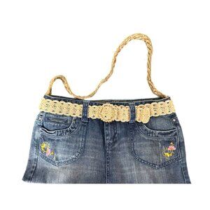 Handmade Denim Jean Purse Handbag Embroidery w/Belt